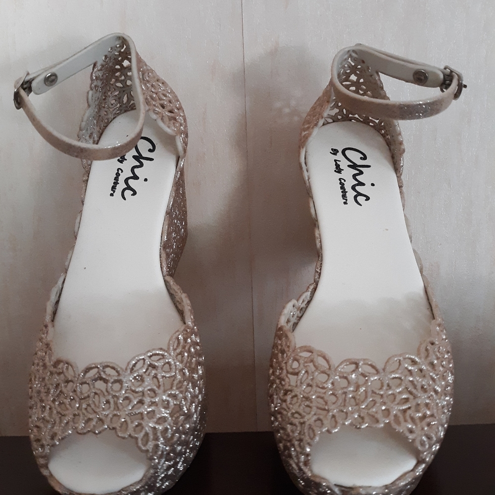 Gold Wedge Ankle Strap Sandals